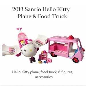 2013 Sanrio Hello Kitty Airplane and Food Truck Playset Bundle 6 Figures 96586